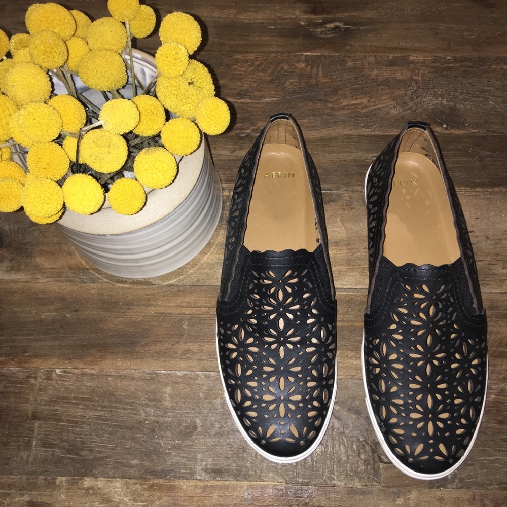 Aerin Black Floral Perforated Slip On Flat Sneaker